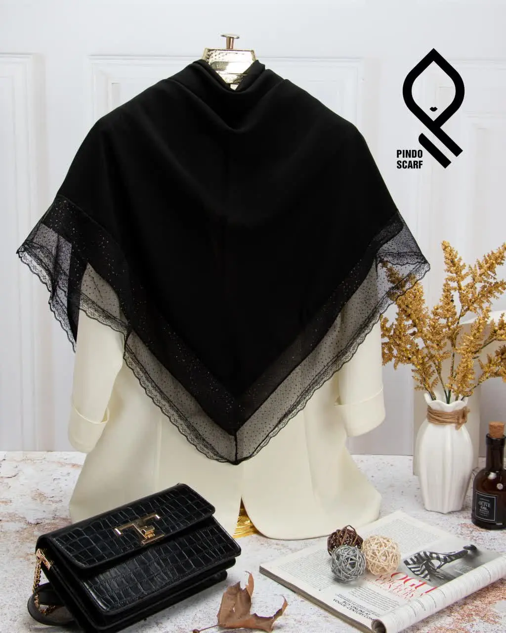 🖤 روسری حریر کرپ گیپور کار شده
